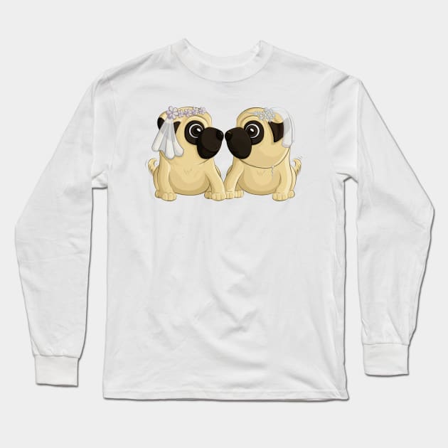 Bride Pugs Long Sleeve T-Shirt by Art by Angele G